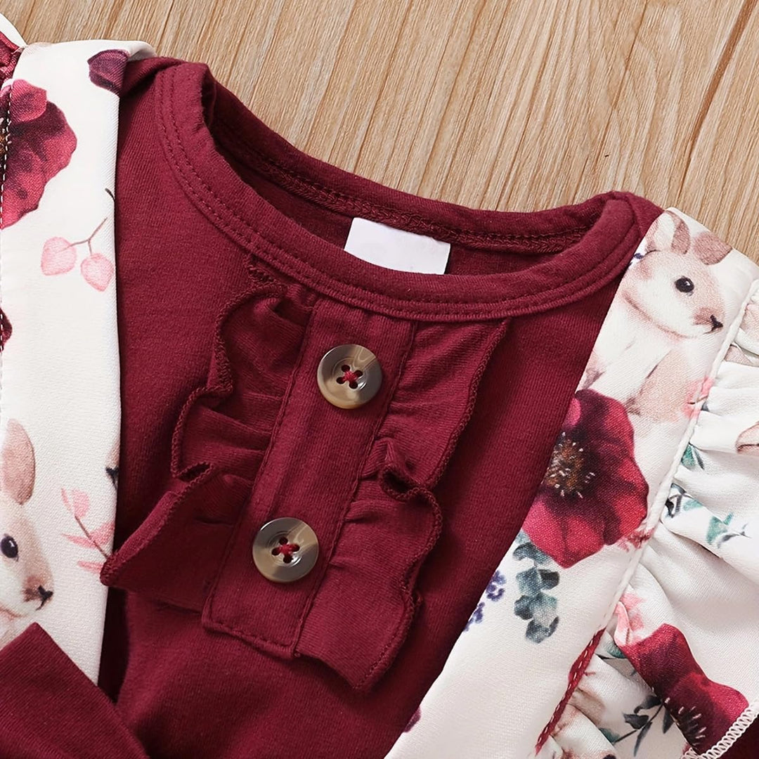 Neugeborenes Baby Mädchen Kleidung Langarm Rüschen Strampler Kaninchen Blumendruck Hose süsse Stirnb