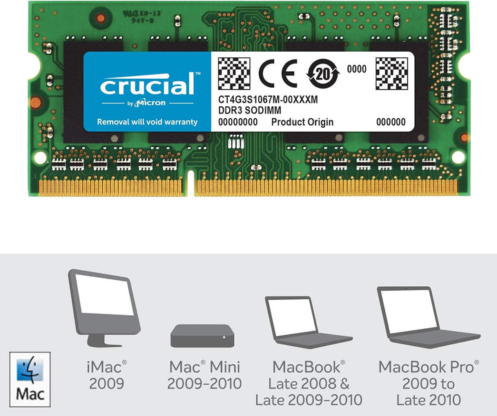 Crucial CT4G3S1067M 4GB Speicher für Mac (DDR3/DDR3L, 1066 MT/s, PC3-8500, SODIMM, 204-Pin), Grün 4G