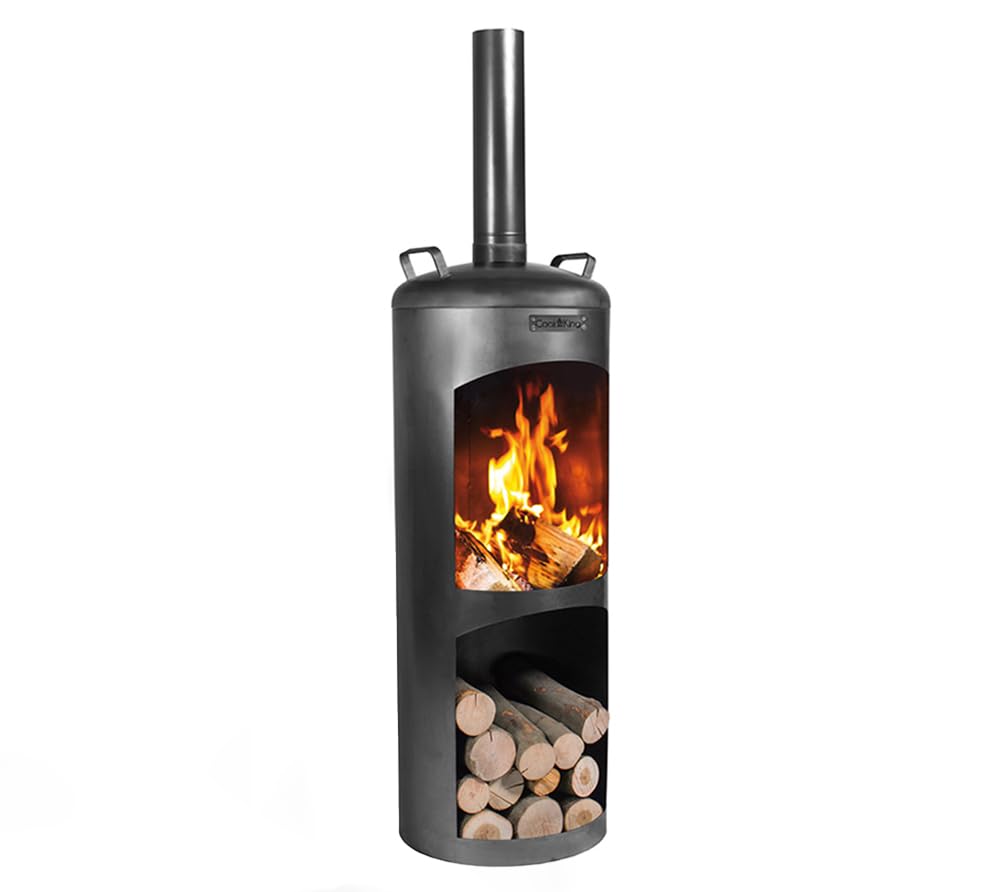 CookKing Terrassenofen Faro aus Stahl | 40x40x158 cm, Schwarz | Handgefertigt in Europa | Ideal für