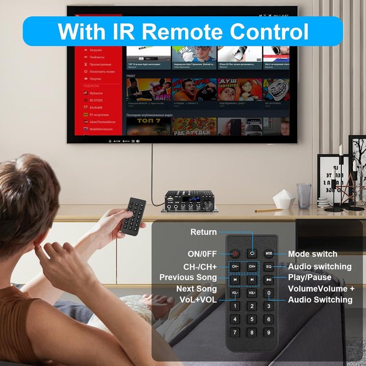 Romicta HiFi-Verstärker AK390, Mini Bluetooth Stereo-Audioverstärker Receiver 12V/ 220V 800W 2 Kanäl