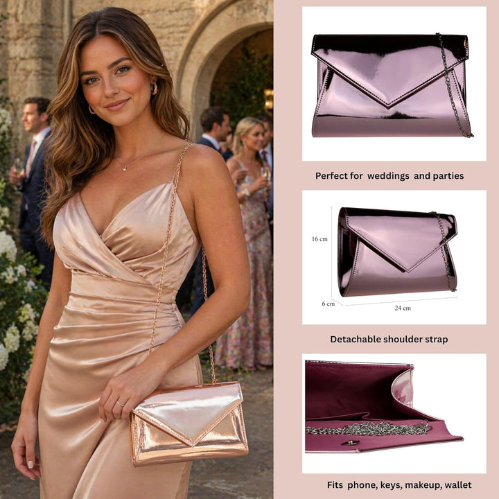 Girly Handbags Damen Clutch aus Kunstleder, glänzend Rose, Rose