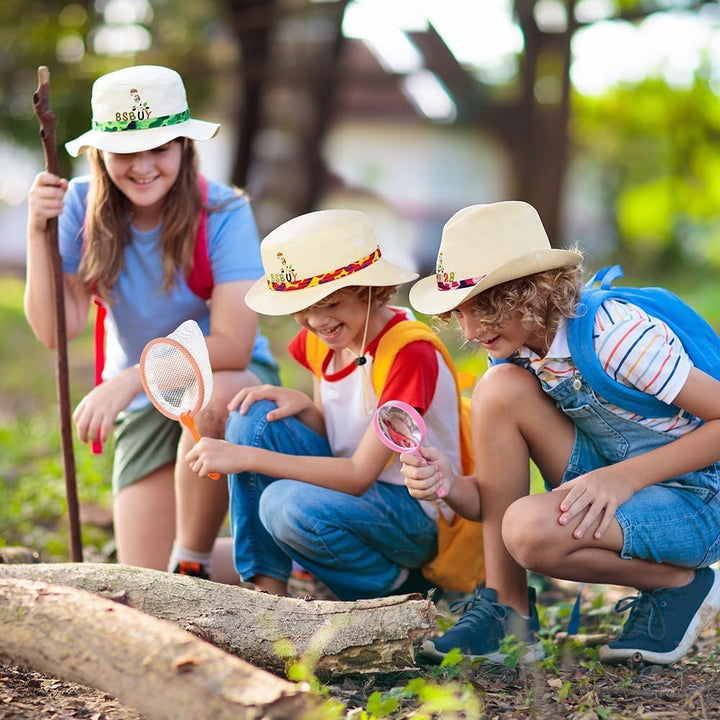 Forscherset für Kinder 4Pcs Exploration Spielzeug mit Frachtweste Hut Insektennetz und Lupe Outdoor