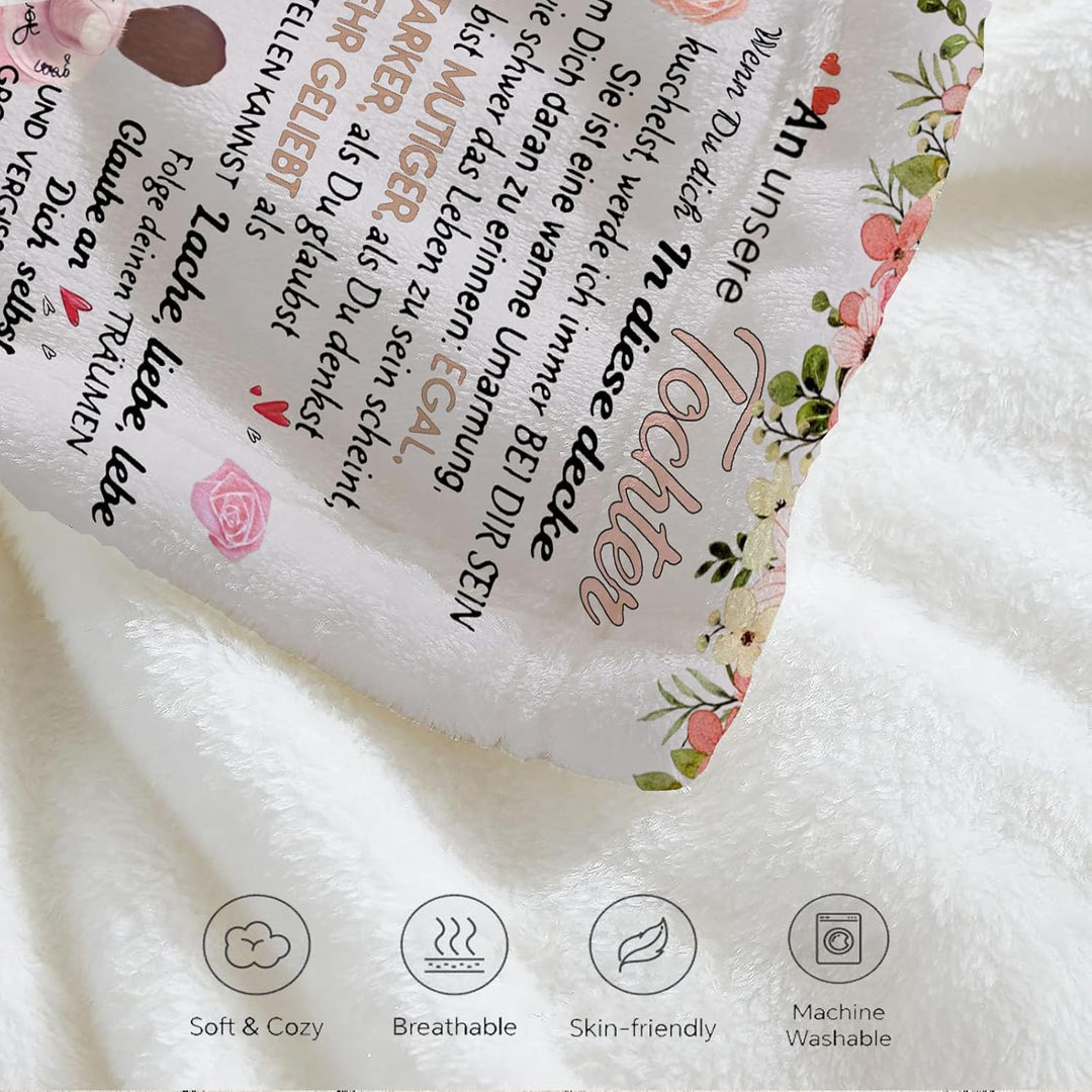 Personalisierte Kuscheldecke An unsere Tochter von Eltern, Mama und Papa zu Positive Ermutigung und