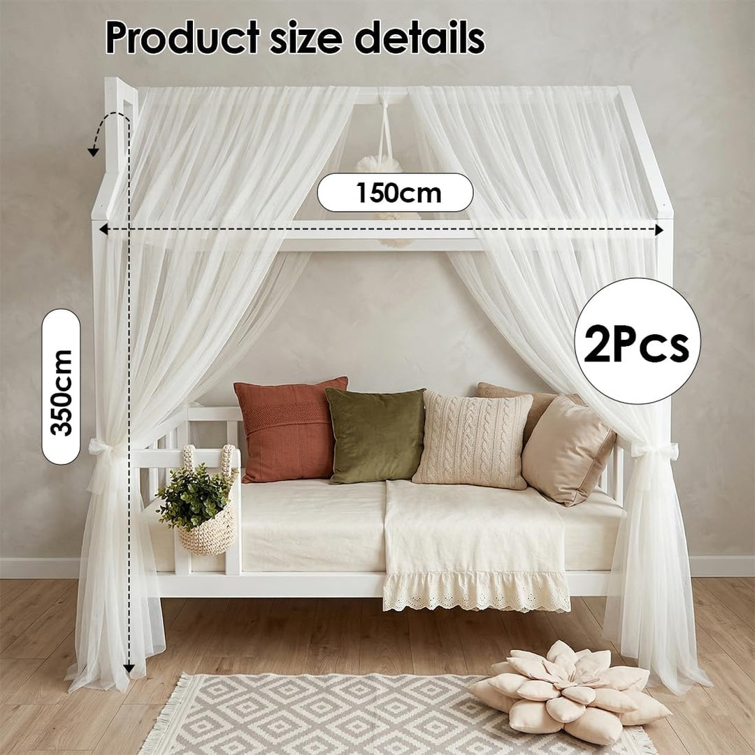 Yuragim Hausbett Himmel 2er-Set, Betthimmel Hausbett Musselin (Weiss, 150x350 cm)
