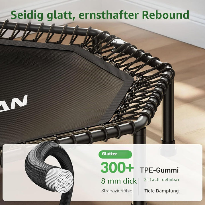 BCAN Trampolin Indoor Erwachsene, Testsieger, 250 kg Tragkraft, Ø 122/130 cm, mit Bungee-Seilen & Ve