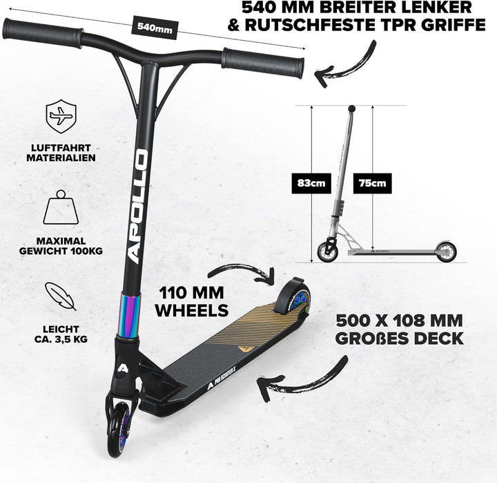 Apollo Stunt Scooter - Genesis Pro X Competition | High End Stuntscooter, ABEC 9 Kugellagern | Trick