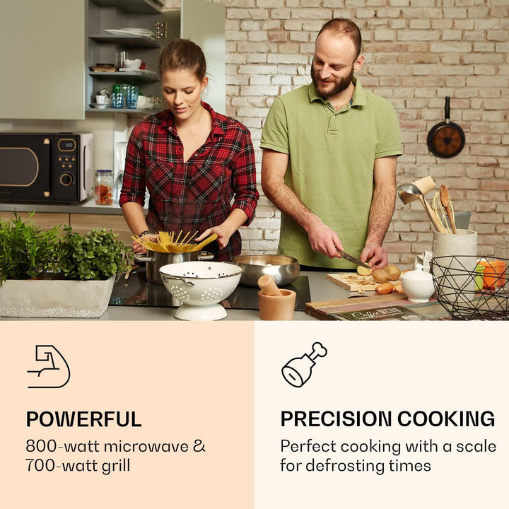 Klarstein Mikrowelle mit Grill, 800 Watt Mikrowelle Klein, 3-in-1Edelstahl-Mikrowelle Creme, Kleine