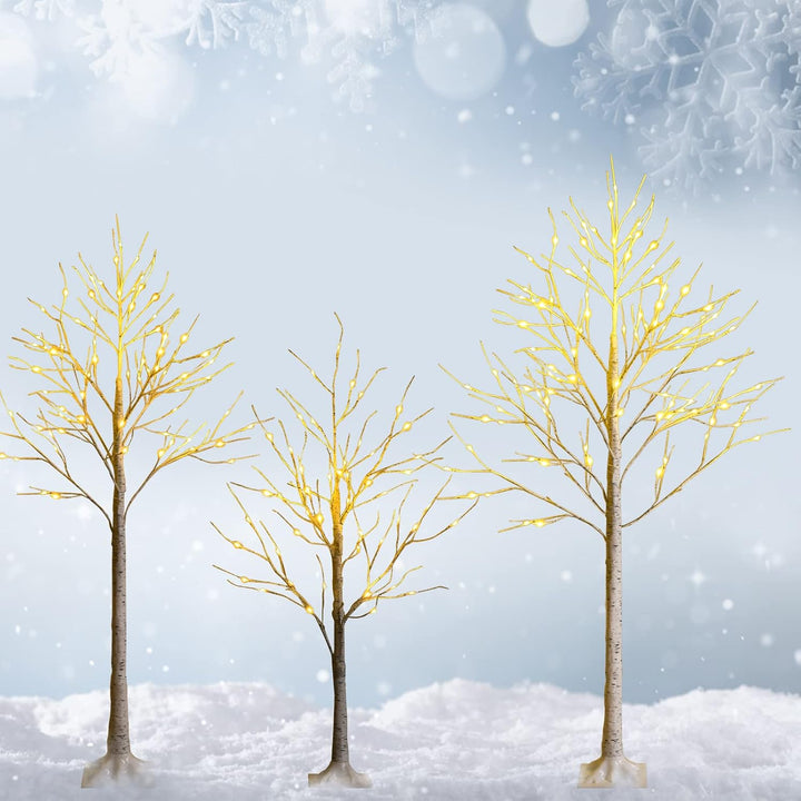 COSTWAY 120cm LED Lichterbaum, Birkenbaum mit warmweissen LED-Leuchten, künstlicher Weihnachtsbaum,