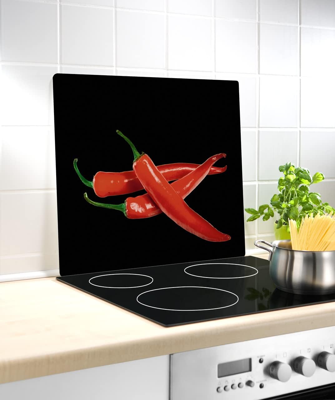 WENKO Herdabdeckplatte gross Hot Peperoni, Herdabdeckung für Glaskeramik-Kochfelder, Gehärtetes Glas