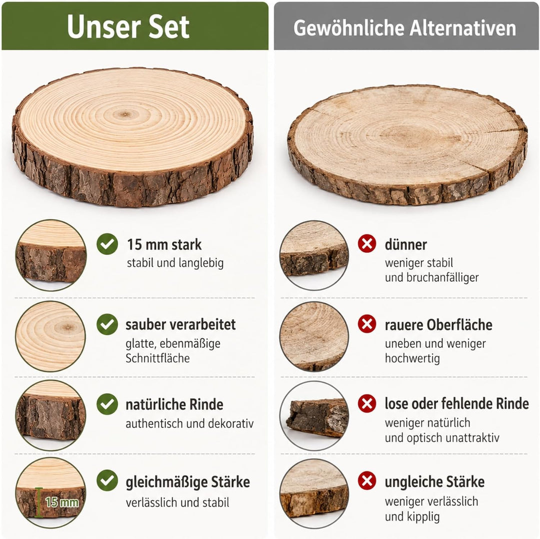 Holzscheiben 16er Set 15-17 cm Runde Baumscheiben ohne Loch – Unbehandelte Holz Log Scheiben aus Kie