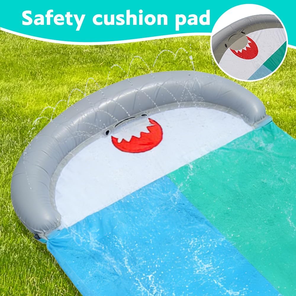 550 x 145cm Wasserrutsche mit 2 Bodyboard, Doppel-Wasserrutsche, Wasserrutschbahn für Kinder und Erw