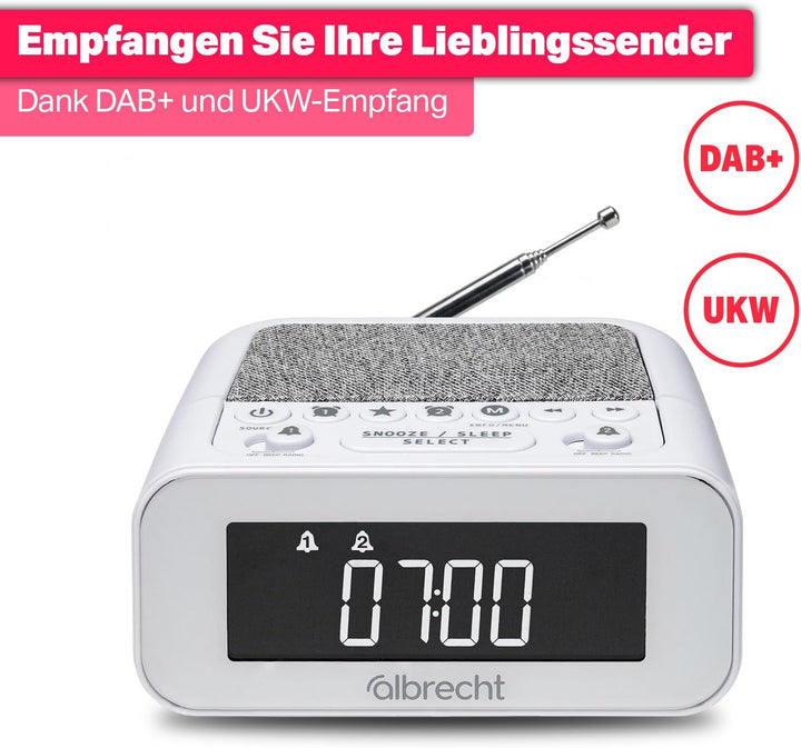 Albrecht DR451 DAB+/UKW Radiowecker, Dimmbar, Musik Streaming, ASA Warnfunktion (Weiss), Weiss