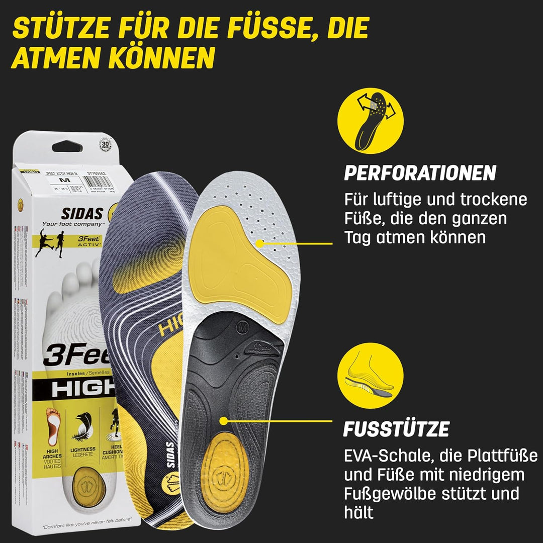 Sidas 3feet Activ' High-einlegesohlen Sohlen XS : 35-36 Yellow Black, XS : 35-36 Yellow Black