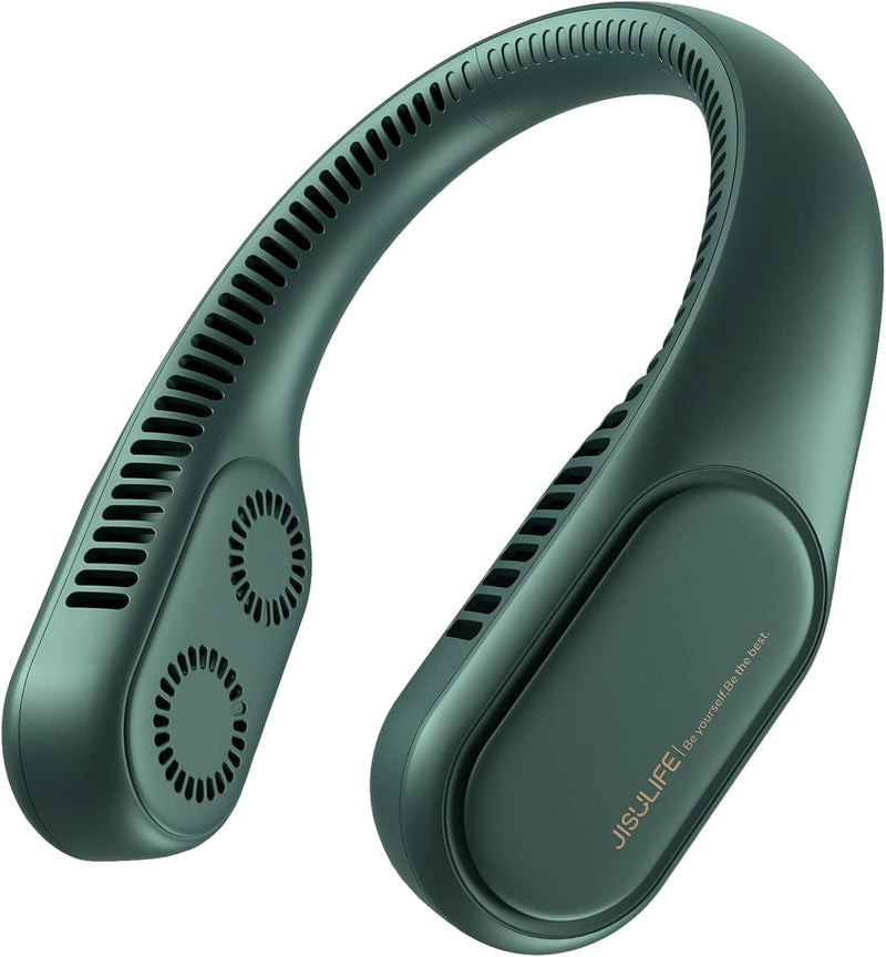 JISULIFE Vier Turbo Nacken Ventilator, Persönliche Klingenloser Wiederaufladbarer Ventilator, Tragba
