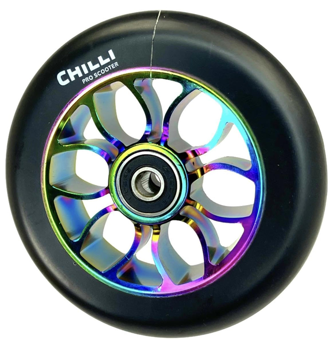 Chilli Pro Stunt-Scooter Rolle spoked Reaper Grim 110mm Neochrom/PU Schwarz 110mm Grim Rainbow, 110m