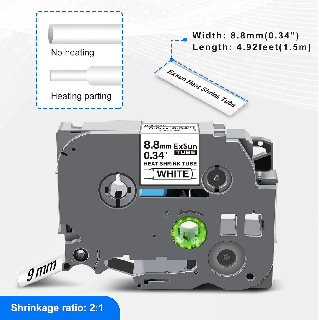 3er-Pack Kompatibel 8,8mm Schrumpfschläuche Etikettenband für Brother HSe-221 HSe221 HS221 HS-221 fü