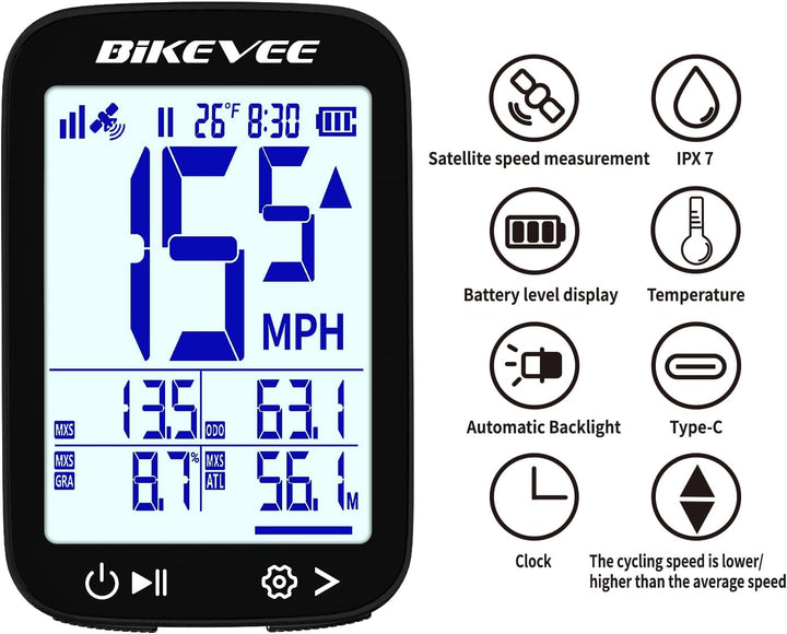 GPS Fahrradcomputer Kabellos Wasserdicht 2.4 Zoll FSTN Display IPX7 28h Akkulaufzeit Leichtes Fahrra