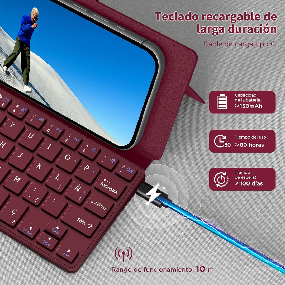CACOE Bluetooth Tastatur mit Ständer, Mini Tastatur für Handy, Ultraflach, Tragbar, Faltbar, Dual-Ch