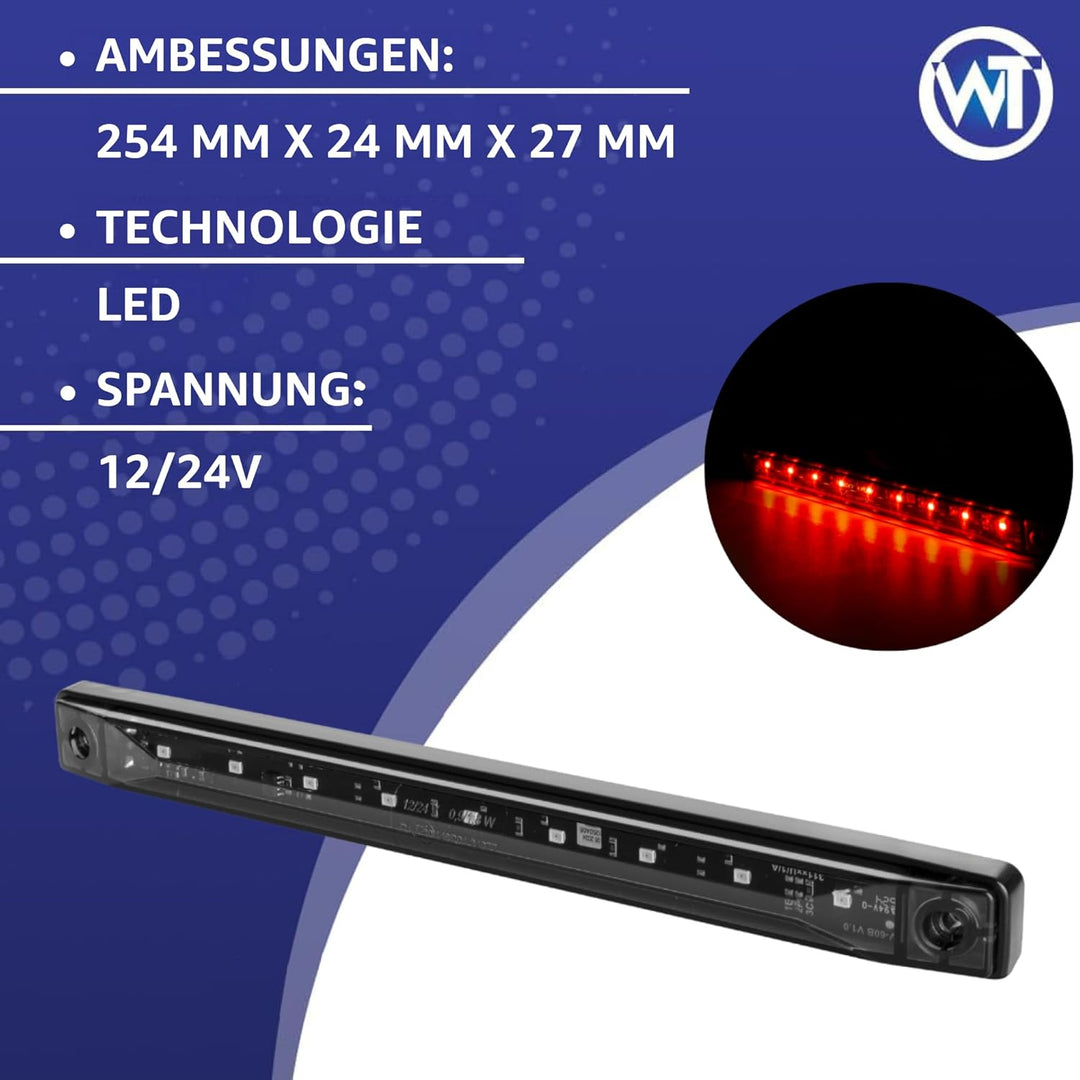 LED-Umrissleuchte LANGE dunkel getönt Graphite rot 9x LED 12/24 V IP68, universelle Montage, Kabel 2