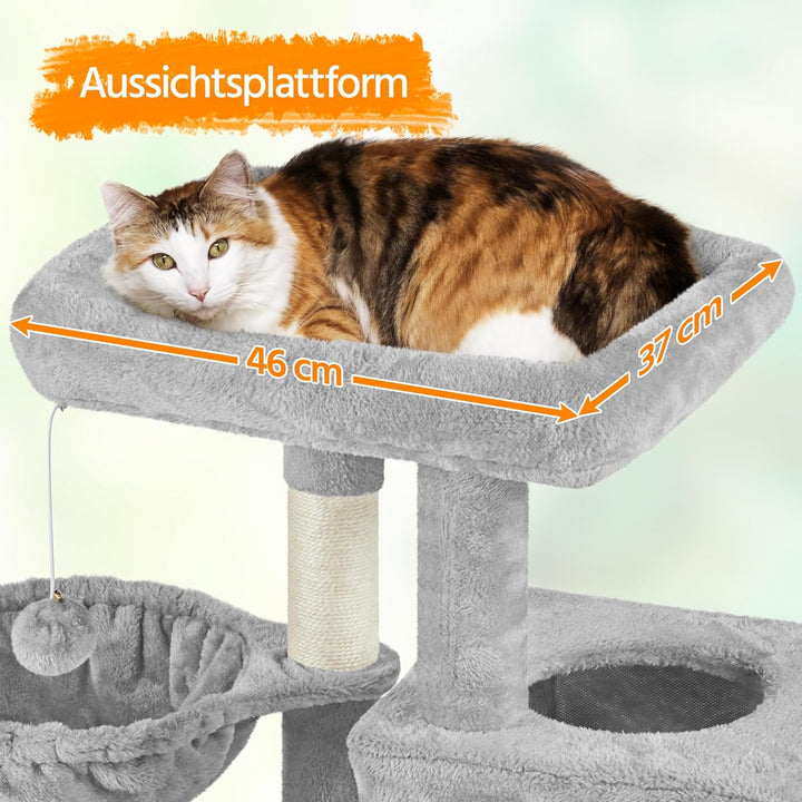 Yaheetech 94 cm Kratzbaum klein Katzenbaum mit 2 Katzenhöhlen hellgrau | FSC-zertifizierte Spanplatt