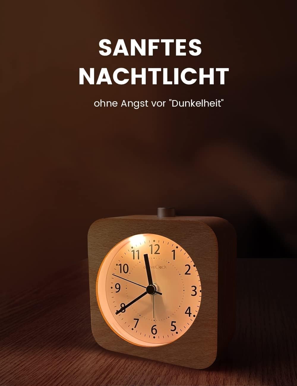 aboveClock Wecker Analog Ohne Ticken 2 Stück, Wecker Holz mit Snooze, Nachttisch Tischuhr mit Nachtl