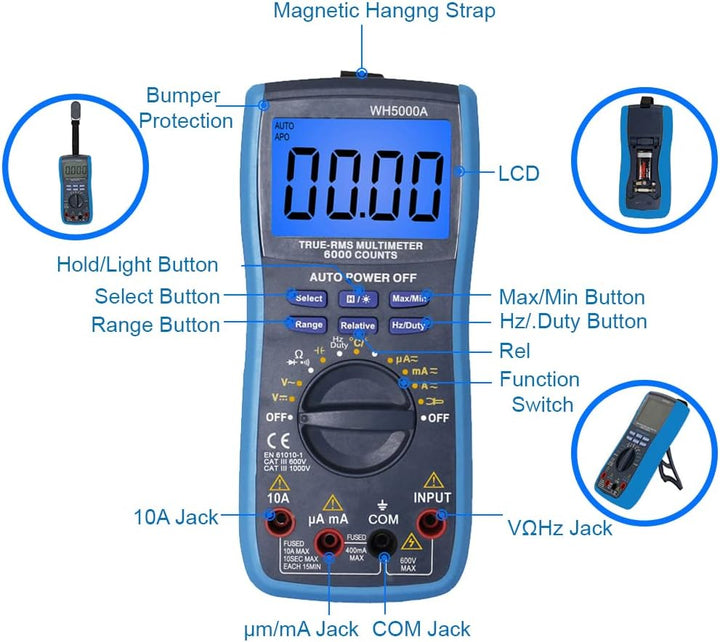 MMOBIEL Digitalmultimeter CAT III 1000V CAT IV 600V - 6000 Zähler - Spannungsprüfer Test AC/DC, Stro