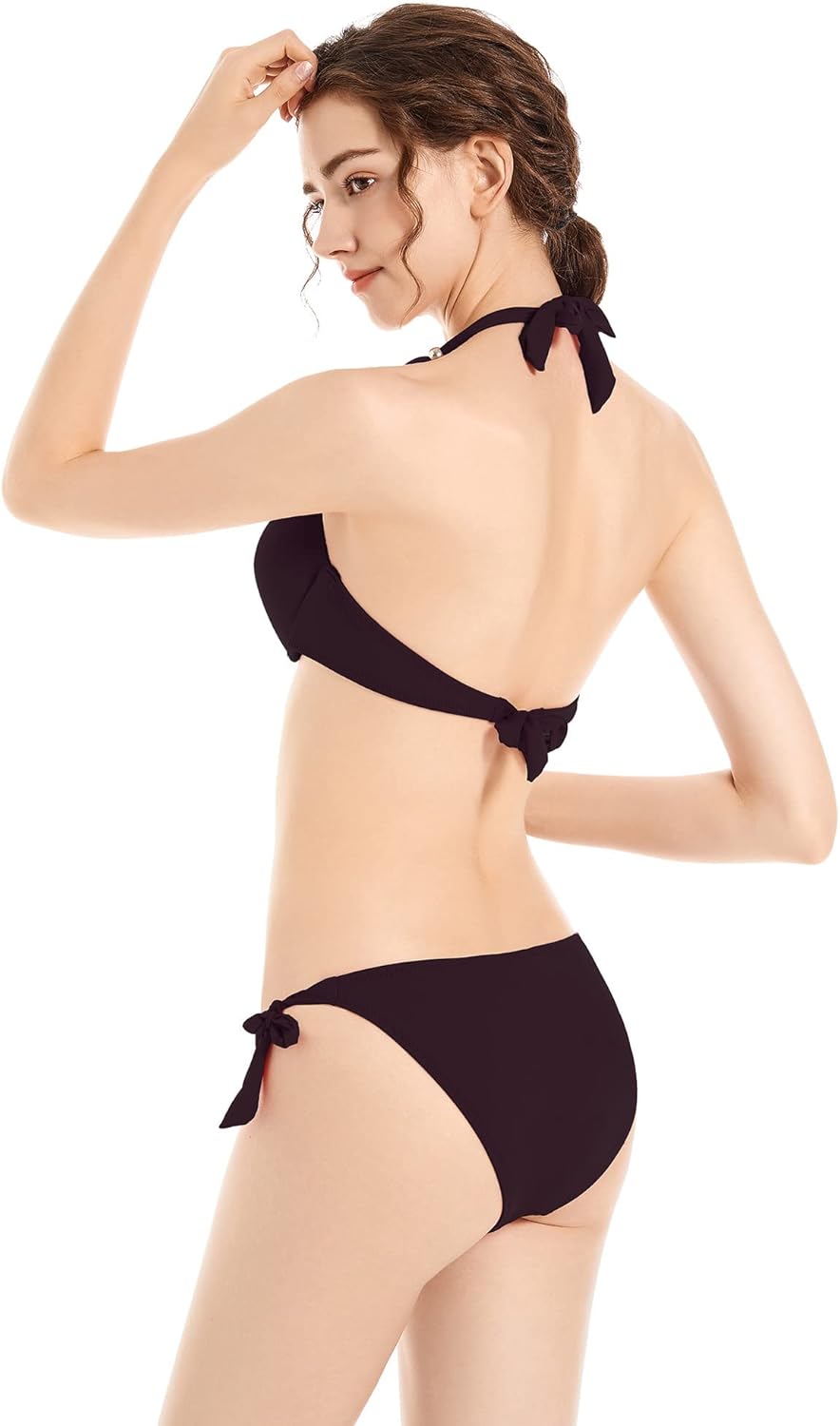 Damen Seitlich Gebunden Bikini Sets Abnehmbar Bademode Push up Bikinioberteil mit Nackenträger XS Sc