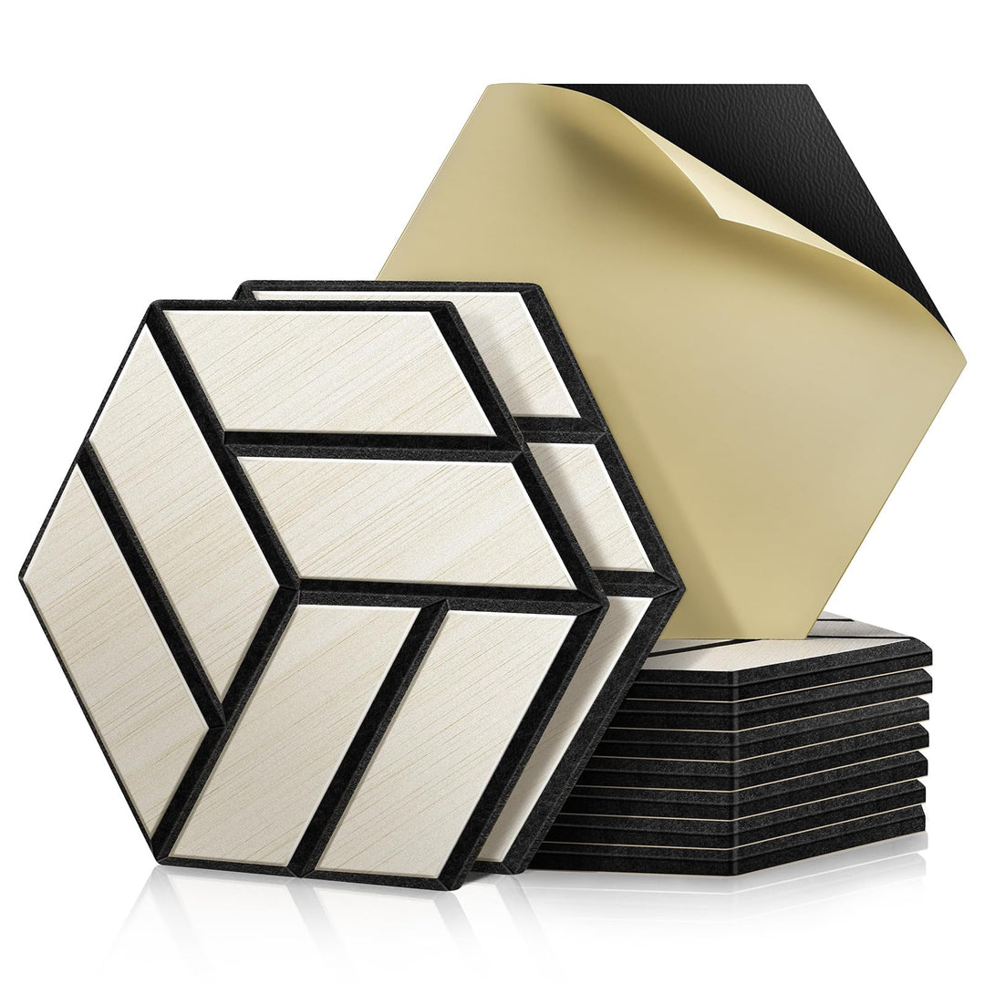 JAMELO Akustikpaneele Holz Furnier 10 Stücke (Weiss Eiche | Hexagon, 30 * 15 * 1,2cm) 30*15*1,2cm We