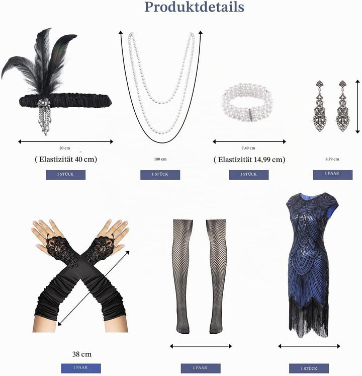 WILDPARTY 20er Jahre Kostüm Damen Charleston Kleid, Flapper Kleid mit Pailletten Perlen Fransen Netz