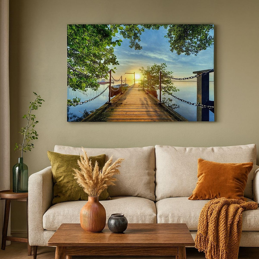 Bilder auf Leinwand 100x70cm Leinwandbild See Sonnenuntergang Boot Landschaft Gross Wanddeko Bild Sc
