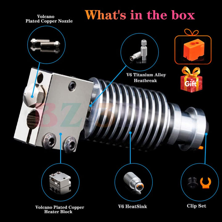 BZ 3D V6 Volcano All Metal Plated Copper Hotend,500℃ Volcano Plattierte Kupfer Düse 0.4mm,Heizblock