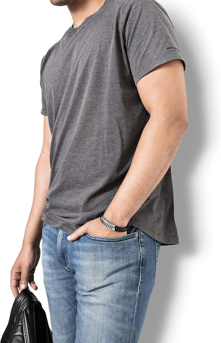SERASAR Premium Lederarmband für Männer in Schwarz | Magnetverschluss aus Edelstahl in Schwarz, Silb