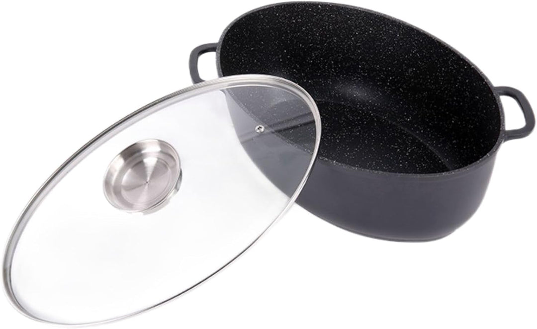4BIG.fun Ovaler 7,3 L Universalbräter mit Deckel Aluguss Bräter Antihaftbeschichtung Schmortopf Arom