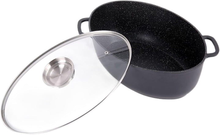 4BIG.fun Ovaler 7,3 L Universalbräter mit Deckel Aluguss Bräter Antihaftbeschichtung Schmortopf Arom