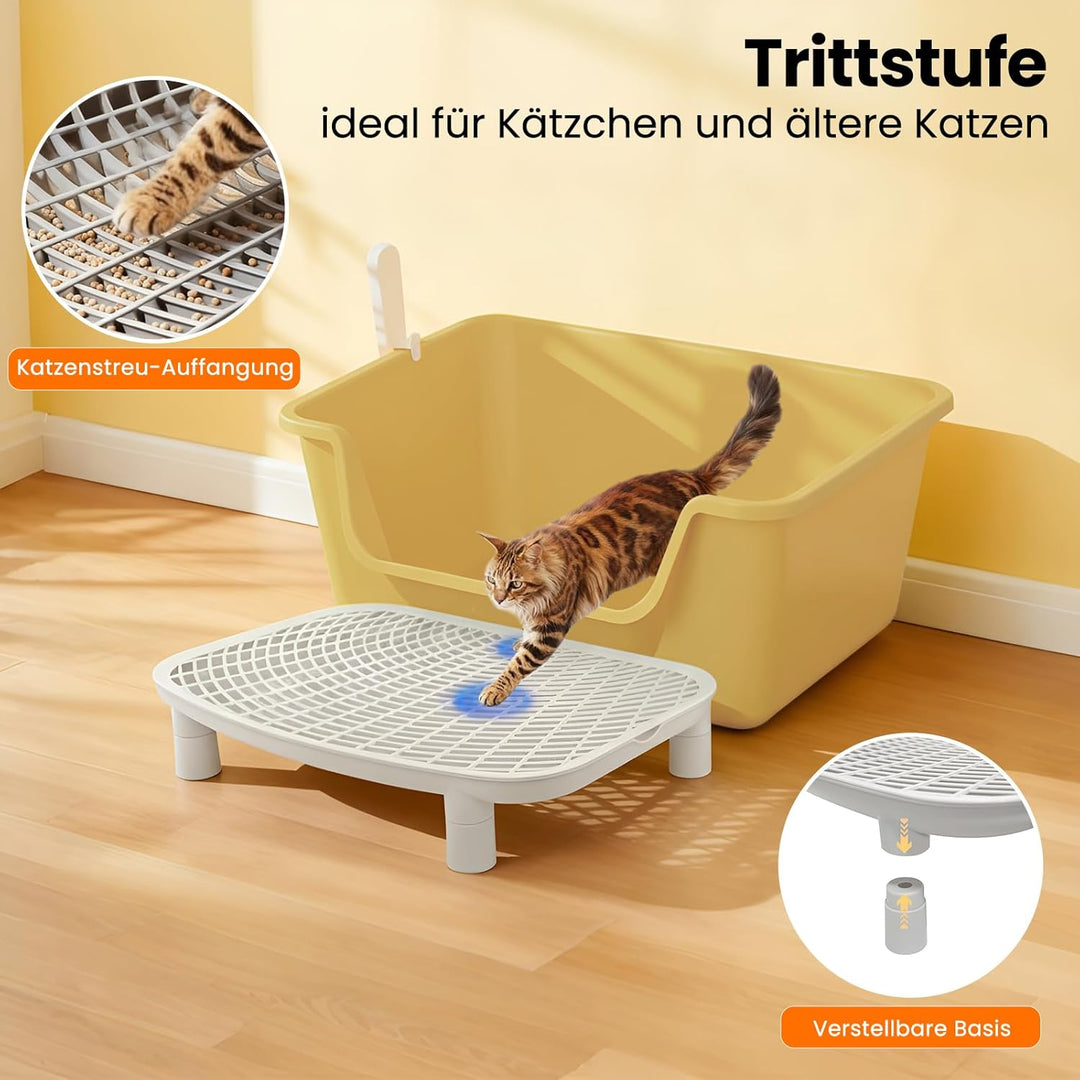 XXL Katzenklo Gross offene Katzentoilette (97L) – 65x45x33 cm Mit Hohem Rand, Auslaufsicherer Matte