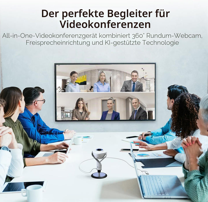 j5create 360 AI-Powered Meeting Webcam mit Freisprecheinrichtung, Smart-Tracking, Auto-Framing, 1080