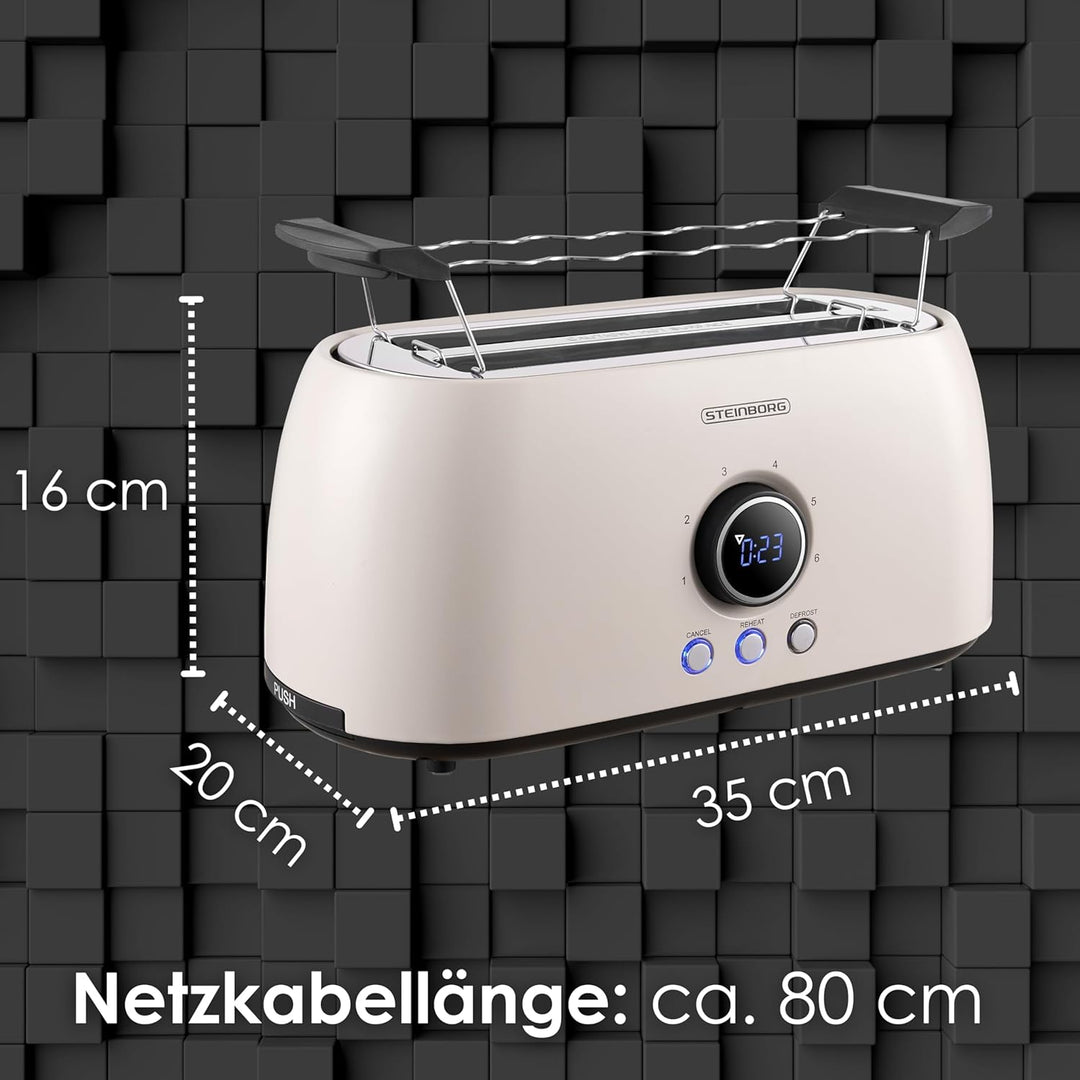 Steinborg Toaster 4 Scheiben mit Brötchenaufsatz Langschlitztoaster Toastautomat Automatische Abscha