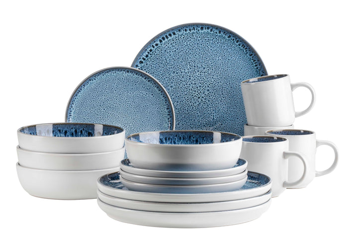 MÄSER Serie Malea, 16-tlg. Kombiservice für 4 Personen im Vintage-Look, blau mit dunklen Sprenkeln,