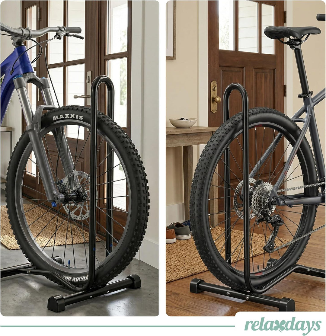 Relaxdays Fahrradständer Boden, Reifenbreite bis 2,5", Fahrrad Ausstellungsständer, Vorder- &amp; Hinter
