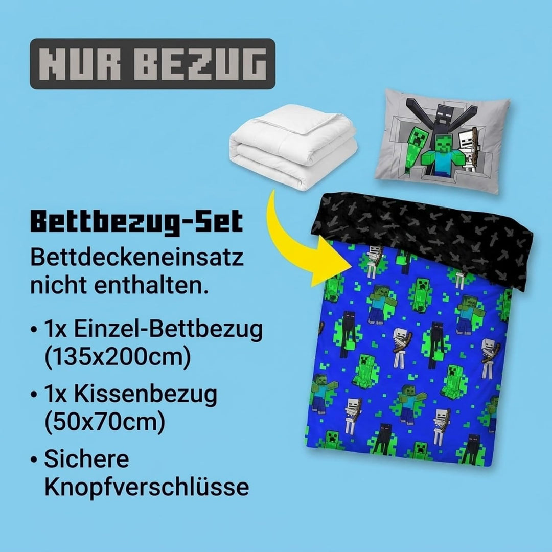 Jay Franco Minecraft Fight Back 100% Baumwolle Kinderbettwäsche-Set 135x200 cm Einzelbettgrösse - Be