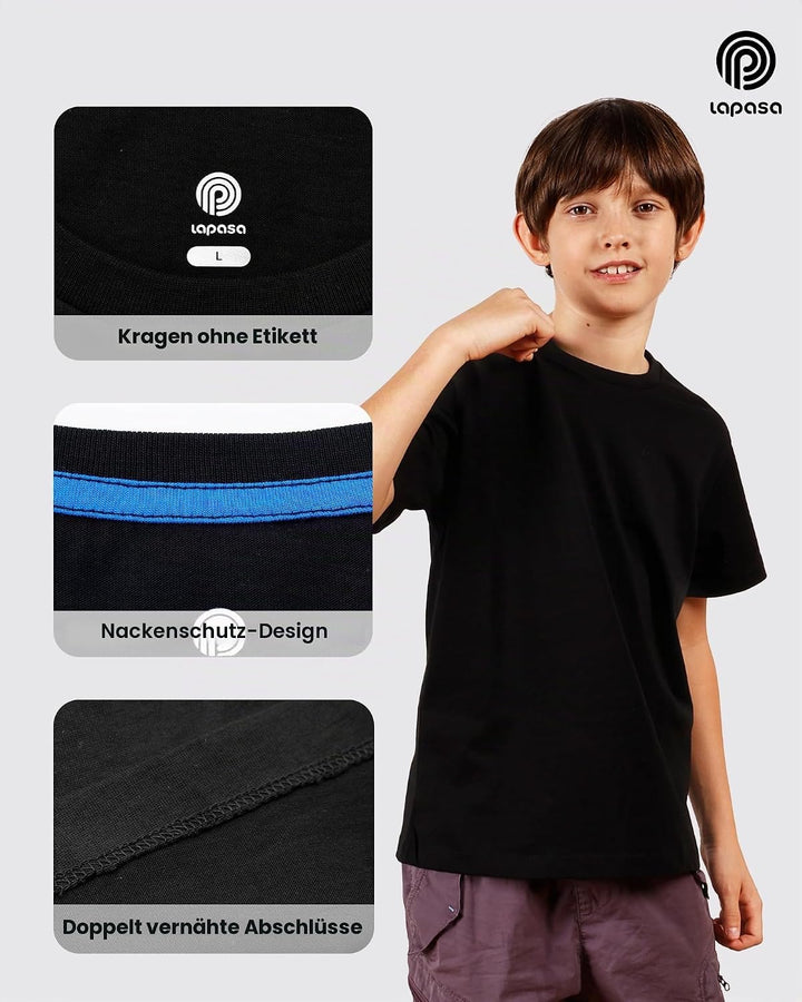 LAPASA Kinder T Shirt 100% Baumwolle 4er Pack Unisex 3-13 Jahre/ 95-165 Jungen Jungs Sport Tshirt K0