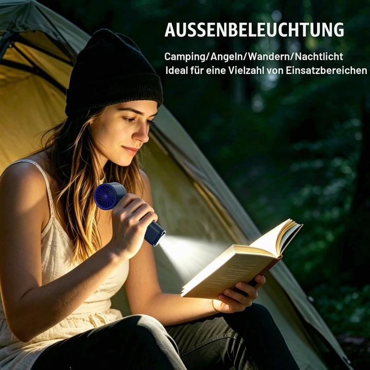 Handventilator mit Kühlfunktion &amp; LED-Display, 1-199 Turbo-Stufen, USB-C | Leise, kompakt, für Reise