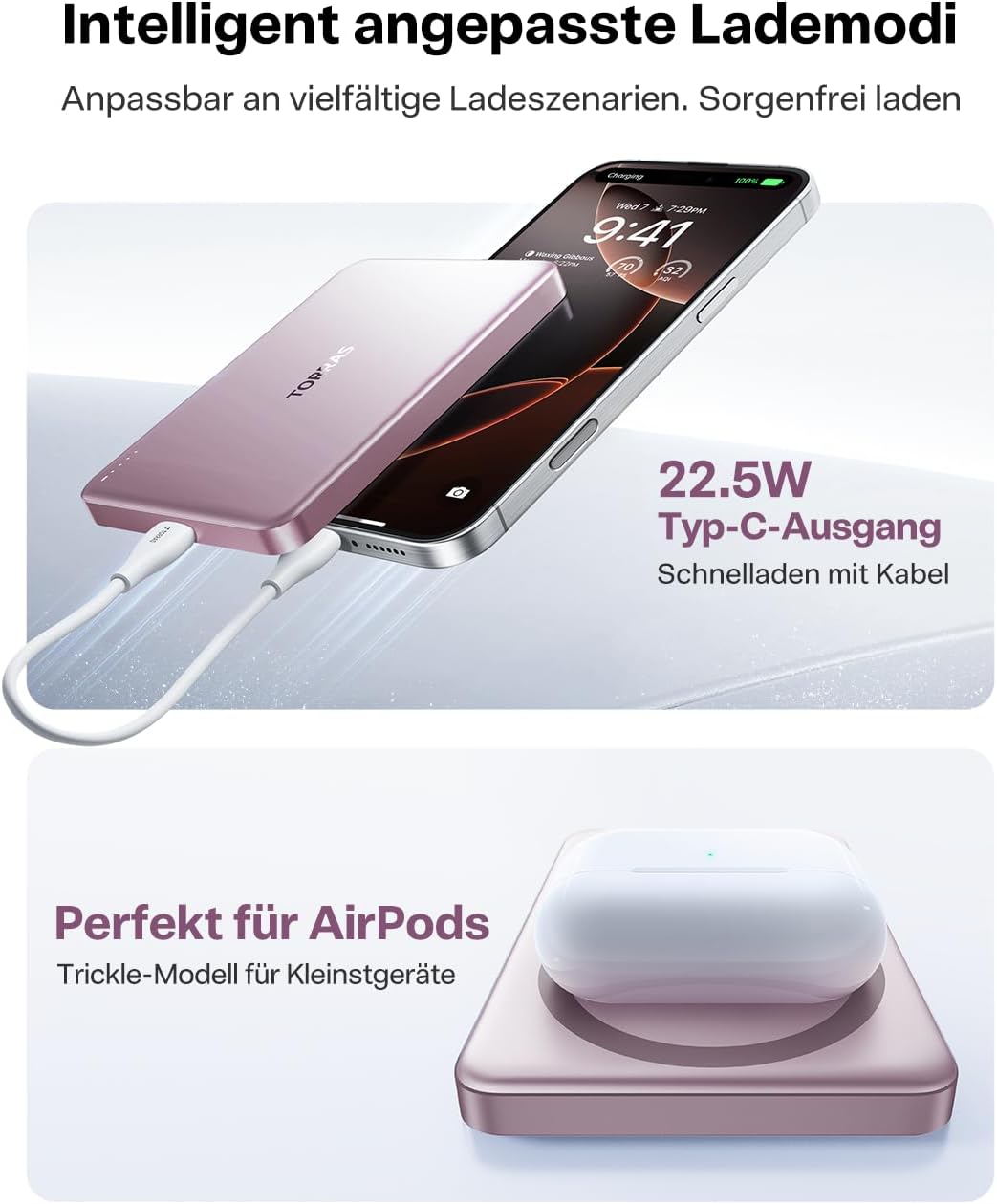 TORRAS MiniMag Powerbank für MagSafe, 10000mAh 22.5W Schnellladen Magnetische Power Bank Slim, Wirel