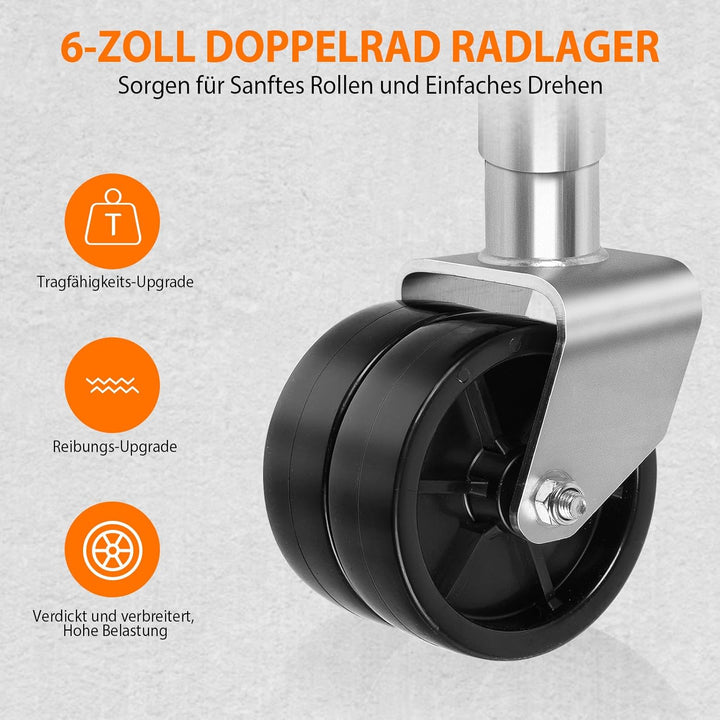 Anhänger Schwerlast Stützrad 57 mm Klappbar, Stützlast 680 kg mit Montiersatz und 6 Zoll Vollgummire