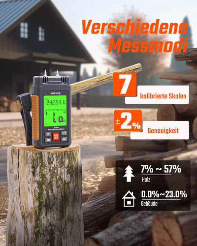 TopTes Feuchtigkeitsmessgerät, Feuchtigkeitsmesser für Wand und Holz TS-630, Grosses LCD-Display Dre