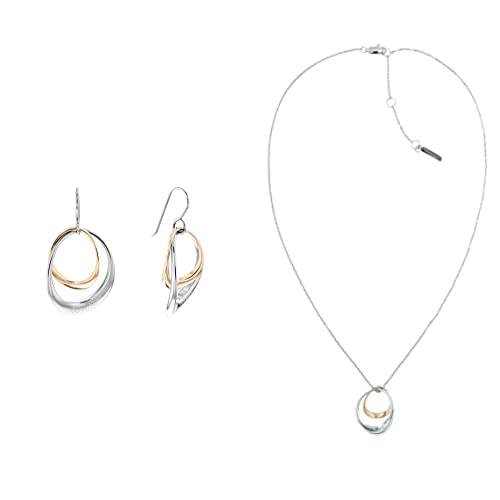 Calvin Klein Warped Rings Damen Halskette und Ohrringe Zweifarbig – Edelstahl und Rotgoldfarben IP-B