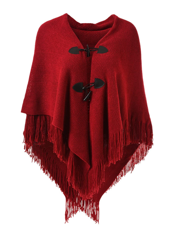 Ferand Damen Poncho Locker sitzender Cape Schal mit offener Vorderseite für Herbst und Winter Rot, R
