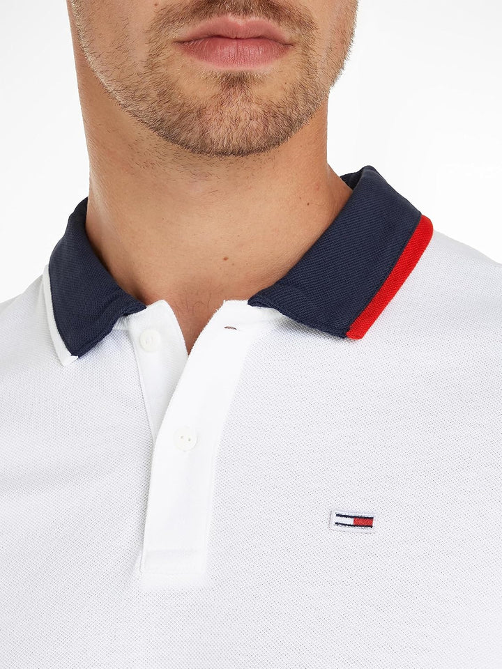 Tommy Jeans Herren TJM Reg Flag Neck Polo Kurzarm Poloshirts XL Weiss, XL Weiss