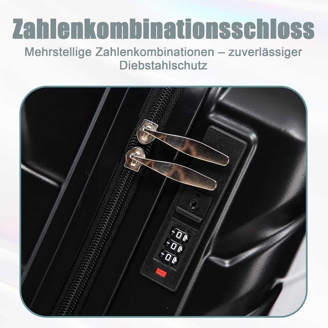 Hartschalen-Koffer Trolley Handgepäck Rollkoffer, Reisekoffer Set mit 4 Rollen, 2er Gepäckset Schwar