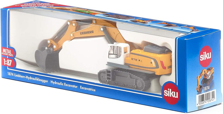 siku 1874, Liebherr Hydraulikbagger, 1:87, Metall/Kunststoff, Gelb, Beweglicher Baggerarm Liebherr H
